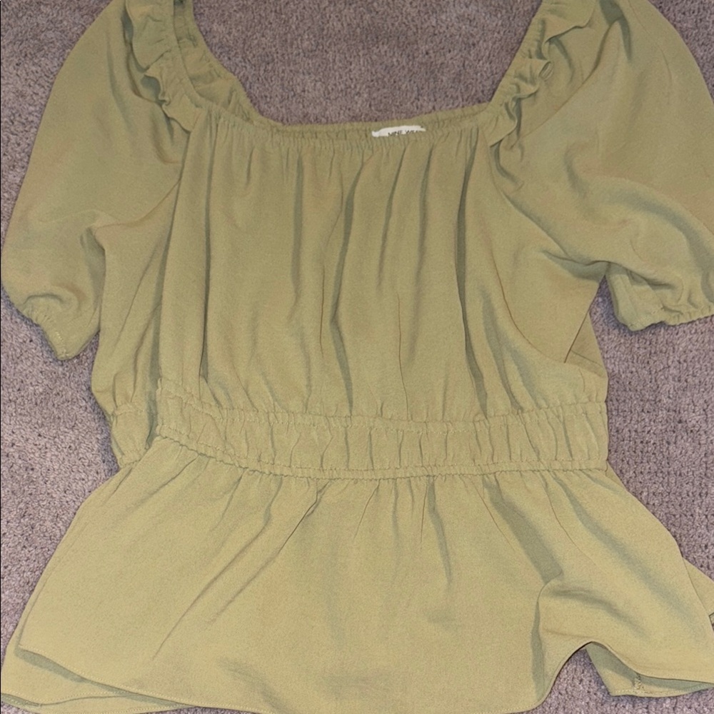 Nine West Olive Blouse with Ruffled Sleeves
